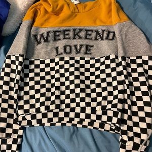 cute colorblock checkered hoodie